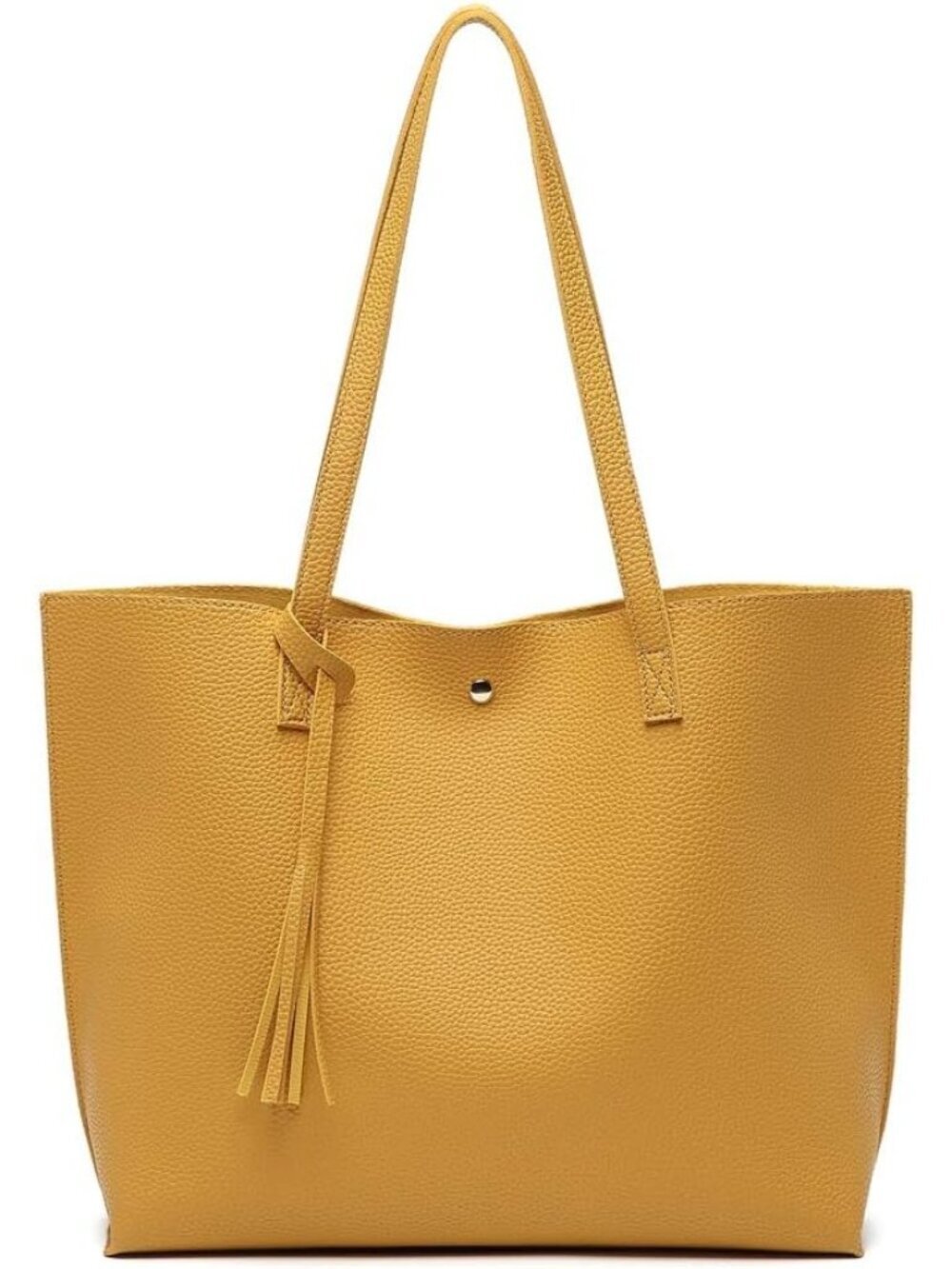 Women’s Dark Yellow Soft Faux Leather Tote Bag Tassel Large Shoulder Purse